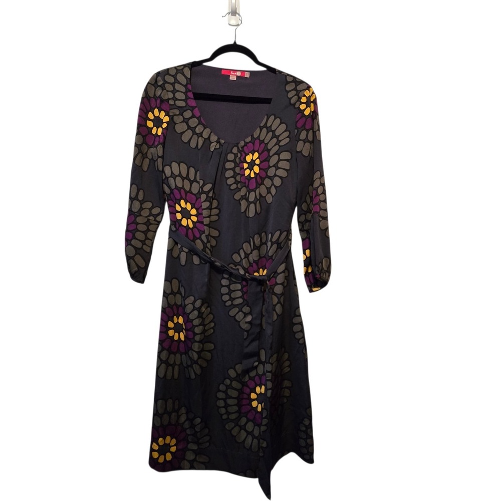 Boden Abstract Floral Print Silk Dress Women's US 6L Career Classic Belted Lined